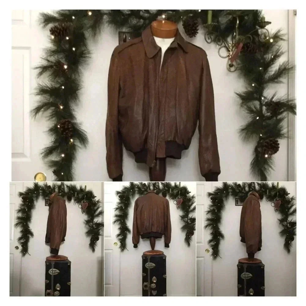 Vintage PETER JAMES Lambskin Leather Designs San Francisco Brown Moto Jacket